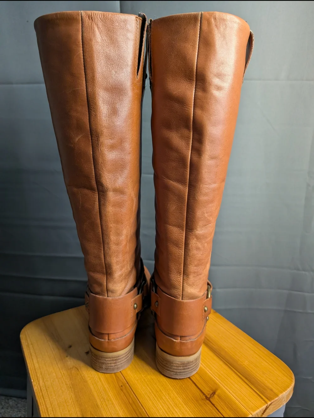 Nine West Blogger Harness Brown Cognac Tall Leather Riding Boots